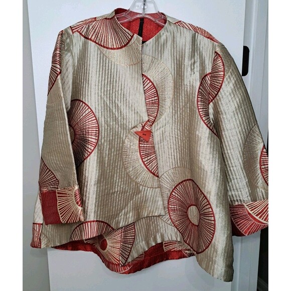 IC by Connie K Metallic Red Gold Asymmetric Jacket Wearable Art Circles USA XXL - Picture 1 of 11